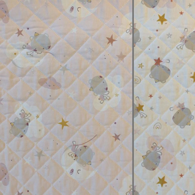 Printed Quilted Cotton ORSOLUNE / ORSOU Petal / White